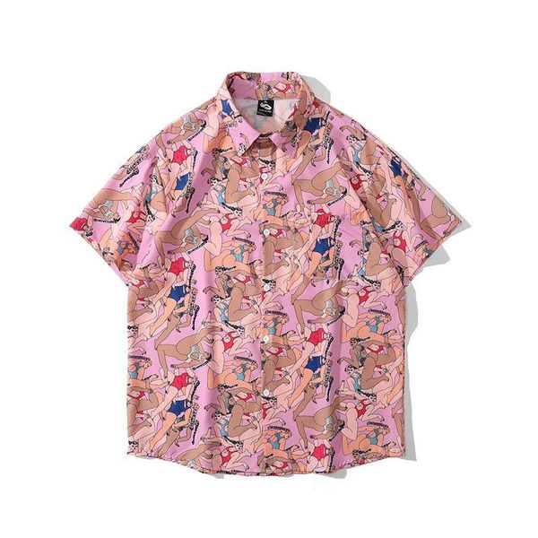 men's casual shirts men shirt short sleeve pink purple 2021 arrival summer loose cartoon character male thin korean style s89, White;black
men's casual shirts men shirt short sleeve pink purple 2021 arrival summer loose cartoon character male thin korean style s89, White;black