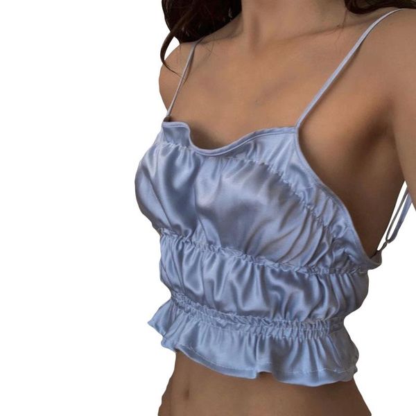 women's tanks & camis women ruched tank ruffles frilly adjustable backless satin silk blue black summer crop, White
women's tanks & camis women ruched tank ruffles frilly adjustable backless satin silk blue black summer crop, White
