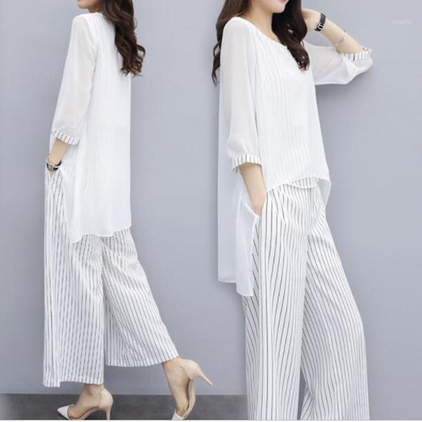 s-3xl summer chiffon 2 two piece sets outfits women plus size asymmetrical blouses and wide leg pants suits elegant korean dress, White
s-3xl summer chiffon 2 two piece sets outfits women plus size asymmetrical blouses and wide leg pants suits elegant korean dress, White