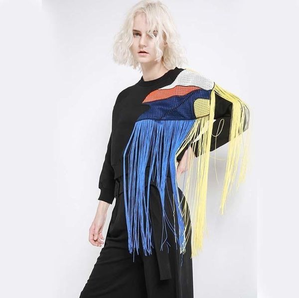women's hoodies & sweatshirts 2021 autumn winter round neck long sleeve heavy colorful tassel stitching large thick black k879
women's hoodies & sweatshirts 2021 autumn winter round neck long sleeve heavy colorful tassel stitching large thick black k879