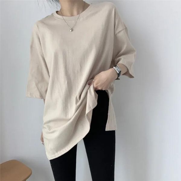 women's t-shirt 2021 women spring summer t-shirts solid multi colors loose bottoming half sleeve minimalist split midi t1165, White
women's t-shirt 2021 women spring summer t-shirts solid multi colors loose bottoming half sleeve minimalist split midi t1165, White