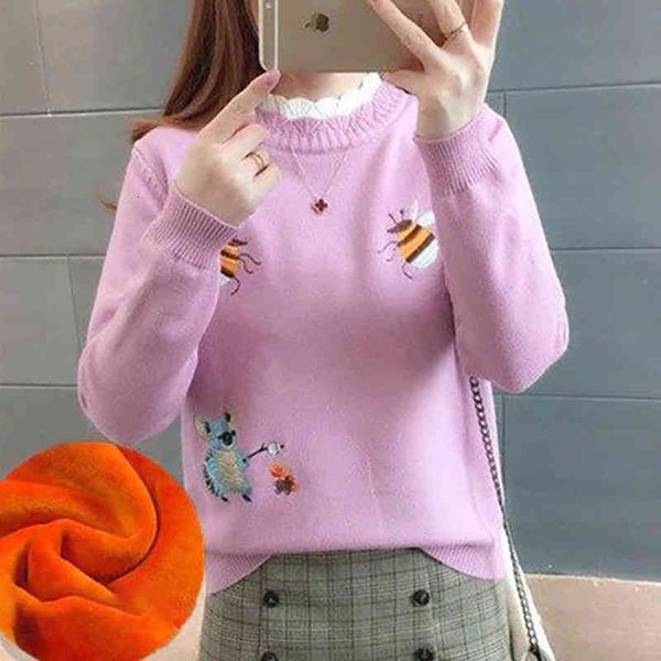 women's sweaters japonês casual abelha bordado gola alta feminino camisola de malha inverno lã quente laço jumper dos desenhos animados, White;black
women's sweaters japonês casual abelha bordado gola alta feminino camisola de malha inverno lã quente laço jumper dos desenhos animados, White;black