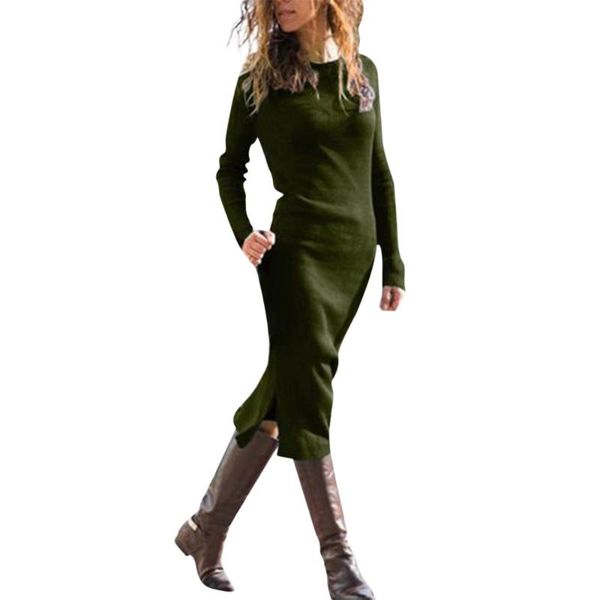 casual dresses winter women solid color long sleeve o neck split female mid-calf length dress, Black;gray
casual dresses winter women solid color long sleeve o neck split female mid-calf length dress, Black;gray