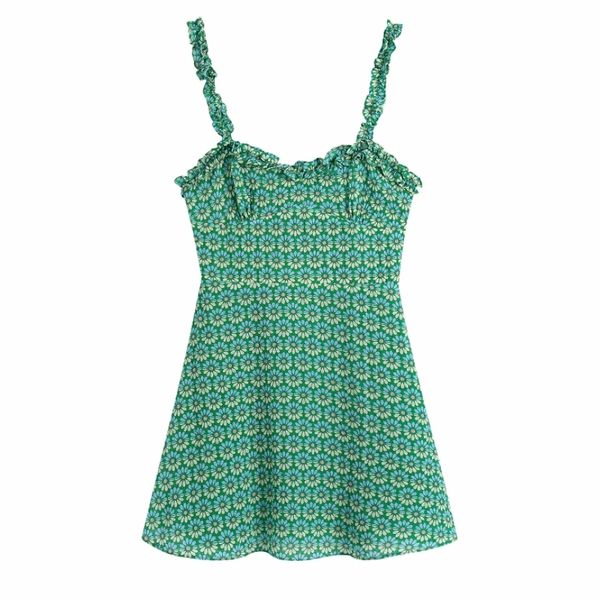 summer women green flower printing suspender mini dress female sleeveless clothes casual lady slim vestido d7623 210430, Black;gray 
summer women green flower printing suspender mini dress female sleeveless clothes casual lady slim vestido d7623 210430, Black;gray