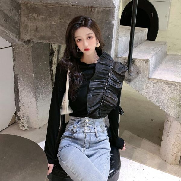 women's t-shirt coigarsam full sleeve women t shirt spring pleated tee black 2028, White
women's t-shirt coigarsam full sleeve women t shirt spring pleated tee black 2028, White