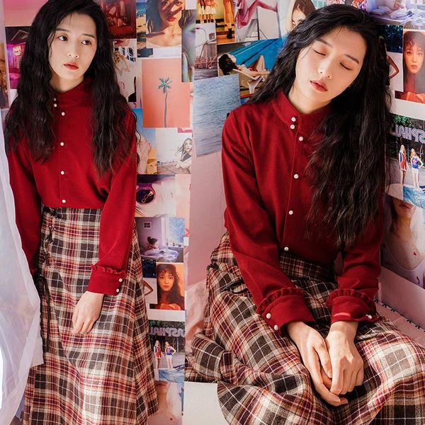 women's two piece pants 2021 autumn plus size women lolita pearls sing-breasted ruffles red shirt + plaid print midi skirt set femme, White
women's two piece pants 2021 autumn plus size women lolita pearls sing-breasted ruffles red shirt + plaid print midi skirt set femme, White