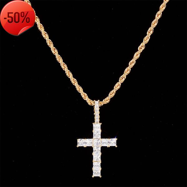 new square zircon cross pendant, personalized cross necklace, hiphop, Silver