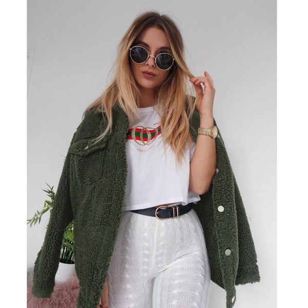 women's wool & blends 2021 autumn and winter fashion all-match button lapel long sleeve plush coat harajuku style simple wm*, Black
women's wool & blends 2021 autumn and winter fashion all-match button lapel long sleeve plush coat harajuku style simple wm*, Black