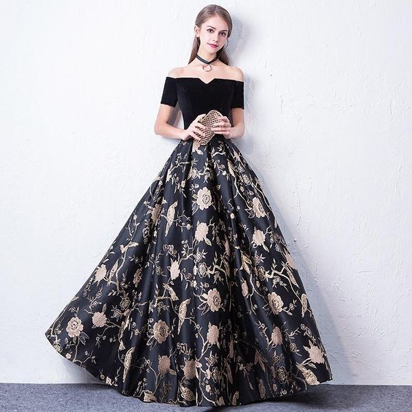 party dresses princesa black velvet boat neck vestido de festa gold rose off the shoulder satin a-line formal evening prom gowns, White;black
party dresses princesa black velvet boat neck vestido de festa gold rose off the shoulder satin a-line formal evening prom gowns, White;black