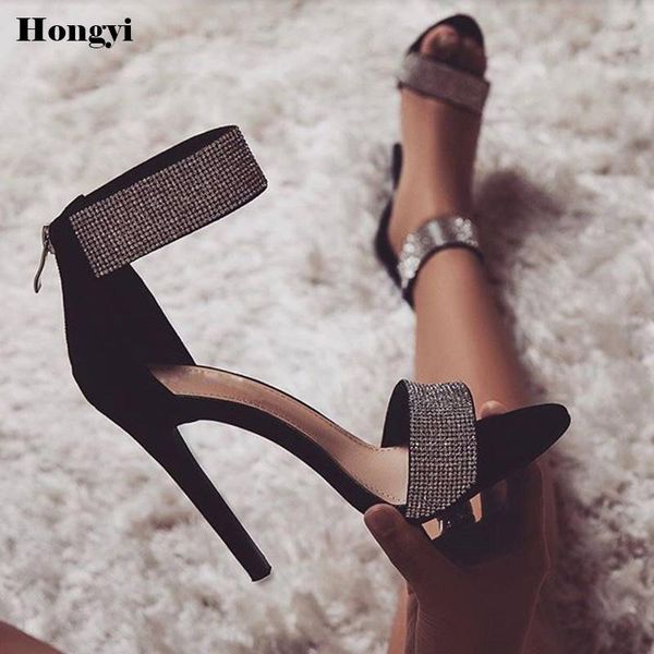 women thin heeled sandals bandage rhinestone ankle strap pumps super high heels 11.5 cm lady crystal summer shoes, Black
women thin heeled sandals bandage rhinestone ankle strap pumps super high heels 11.5 cm lady crystal summer shoes, Black