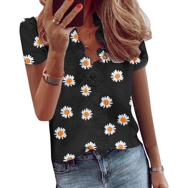 women's t-shirt little daisy print short sleeve v-neck womens streetwear elegant office lady casual loose tshirts femme, White
women's t-shirt little daisy print short sleeve v-neck womens streetwear elegant office lady casual loose tshirts femme, White