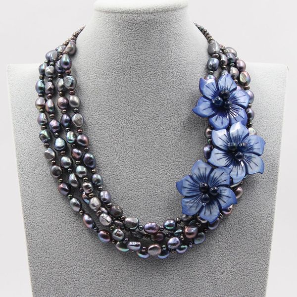 guaiguai jewelry 4 strands natural black keshi pearl necklace blue shell carven flower blue agates pendant handmade for women, Silver
guaiguai jewelry 4 strands natural black keshi pearl necklace blue shell carven flower blue agates pendant handmade for women, Silver