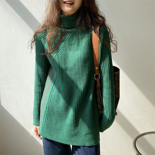 women's sweaters autumn and winter casual solid color striped stitching high-neck long-sleeved sweater, White;black
women's sweaters autumn and winter casual solid color striped stitching high-neck long-sleeved sweater, White;black