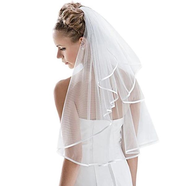 bridal veils tulle white ivory two layers ribbon edge bride accessories 75cm short women veil with comb, Black
bridal veils tulle white ivory two layers ribbon edge bride accessories 75cm short women veil with comb, Black