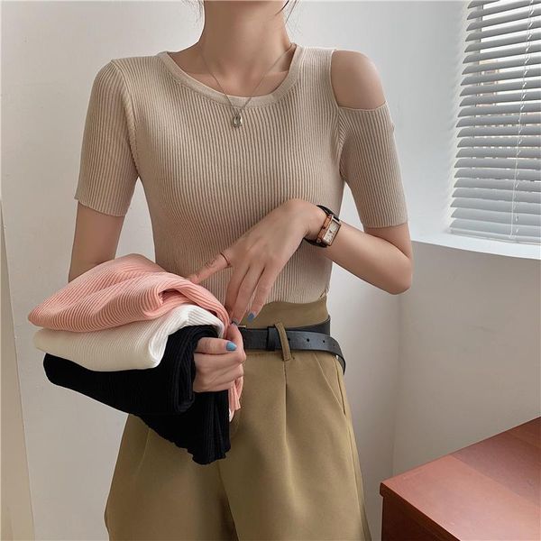 women's t-shirt cmaz harajuku women causal summer knitted black tees woman short sleeve off shoulder slim female clothes 933#, White
women's t-shirt cmaz harajuku women causal summer knitted black tees woman short sleeve off shoulder slim female clothes 933#, White