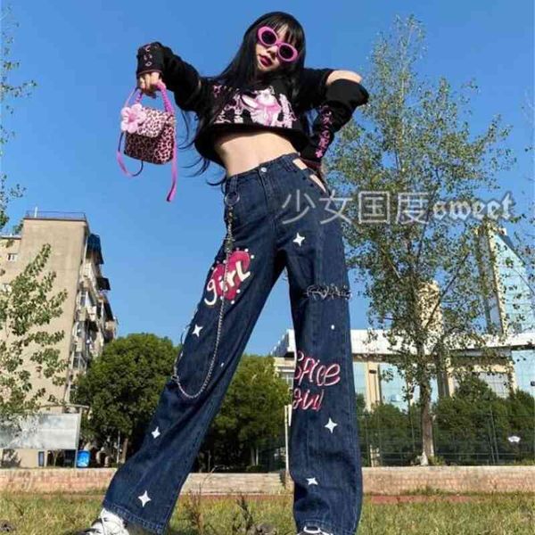 women's jeans girl japanese korean high waist pant chains wide leg denim cartoon printing sweet loose cargo mopping girls 5igh, Blue
women's jeans girl japanese korean high waist pant chains wide leg denim cartoon printing sweet loose cargo mopping girls 5igh, Blue