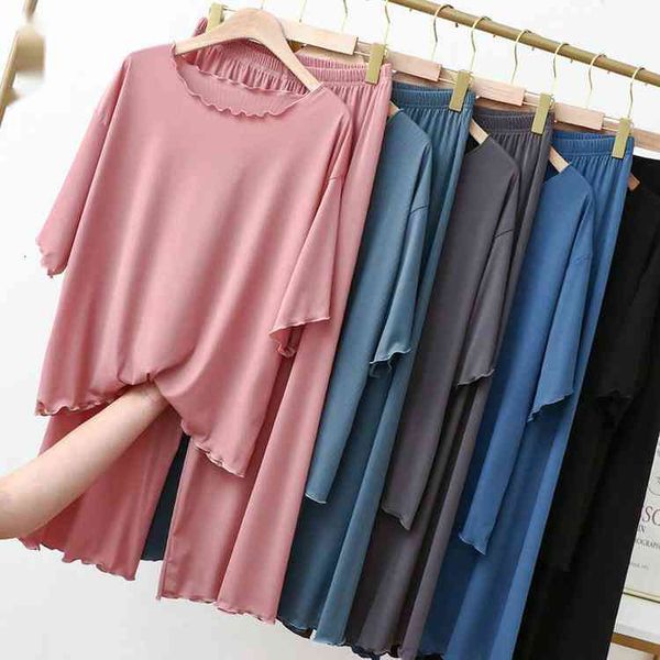 women's sleepwear ice silk pajamas nine point wide leg pants short sleeve large casual suit for d07f, Black;red
women's sleepwear ice silk pajamas nine point wide leg pants short sleeve large casual suit for d07f, Black;red