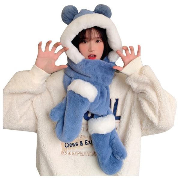 berets 3 in 1 cute bear ear hat scarf gloves set winter women novelty caps warm casual plush hats fleece girl kawaii accessories, Blue;gray
berets 3 in 1 cute bear ear hat scarf gloves set winter women novelty caps warm casual plush hats fleece girl kawaii accessories, Blue;gray