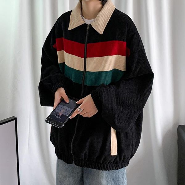 men's splicing casual jacket korean fashion loose harajuku streetwear retro color-blocking corduroy couple jackets, Black;brown
men's splicing casual jacket korean fashion loose harajuku streetwear retro color-blocking corduroy couple jackets, Black;brown