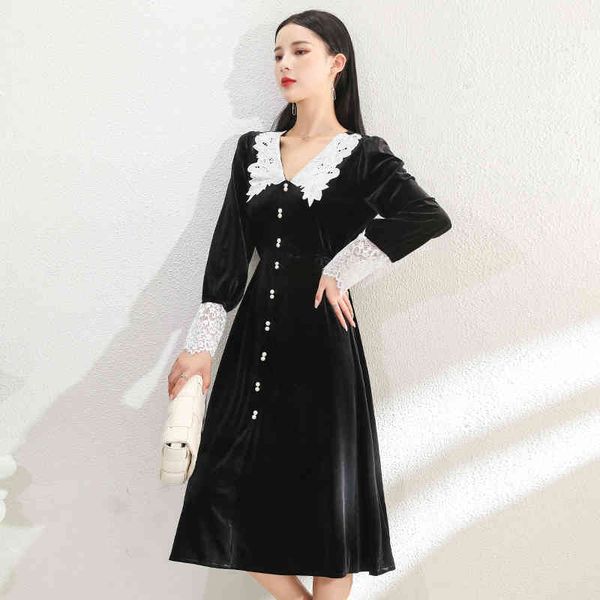 autumn vintage elegant woman velvet lace patchwork long sleeve high waist v neck a line beaded chic midi dresses 210514, Black;gray
autumn vintage elegant woman velvet lace patchwork long sleeve high waist v neck a line beaded chic midi dresses 210514, Black;gray