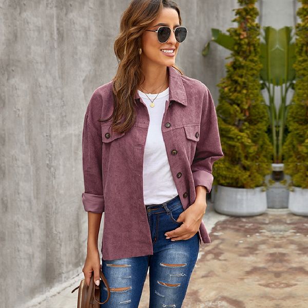 shiying corduroy shirt female autumn winter 2021 solid color breasted casual cardigan, White;black
shiying corduroy shirt female autumn winter 2021 solid color breasted casual cardigan, White;black