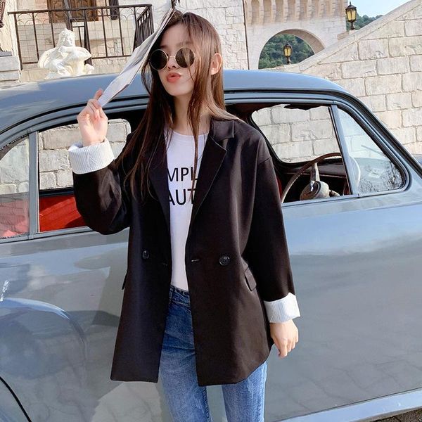 women's suits & blazers 8639 solid color blazer jacket korean version loose temperament leisure 2021 spring and autumn suit top, White;black
women's suits & blazers 8639 solid color blazer jacket korean version loose temperament leisure 2021 spring and autumn suit top, White;black