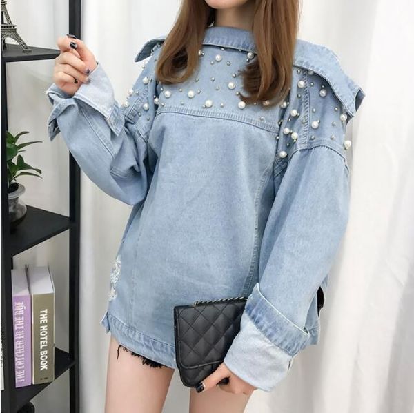 women's jackets denim jacket nice retro autumn coat pearl beaded hollow ladies, Black;brown
women's jackets denim jacket nice retro autumn coat pearl beaded hollow ladies, Black;brown