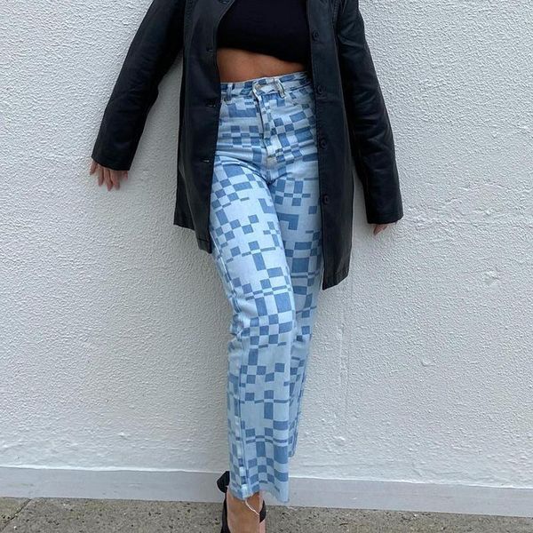 women's jeans plaid print straight women high waist vintage streetwear denim trousers lady blue casual pants 2021 autumn female
women's jeans plaid print straight women high waist vintage streetwear denim trousers lady blue casual pants 2021 autumn female