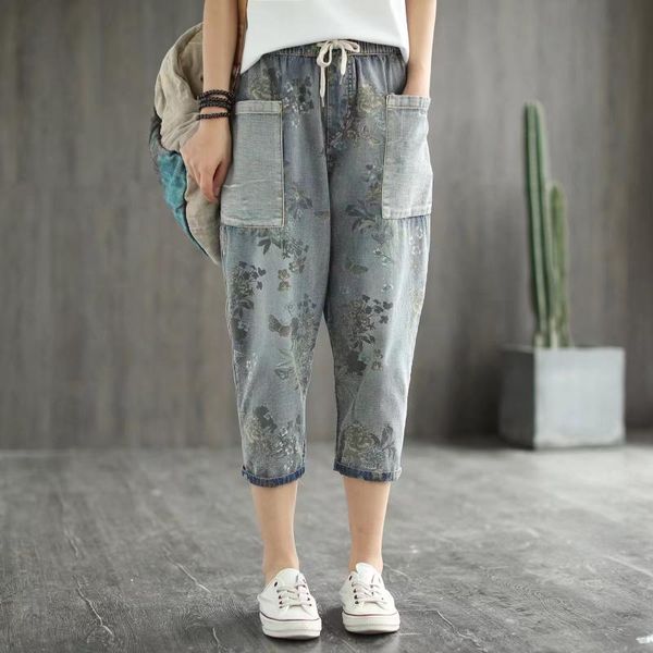women's jeans 2021 vintage big double pockets floral for women elastic waist calf-length casual harem trousers loose denim pants, Blue
women's jeans 2021 vintage big double pockets floral for women elastic waist calf-length casual harem trousers loose denim pants, Blue