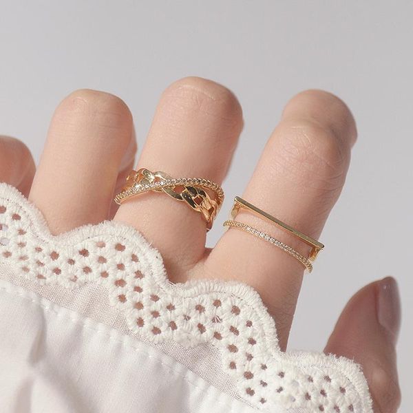 14k real gold plated chain double ring for woman jewelry micro-inlaid zircon adjustable rings shine holiday daily fashion party cluster, Golden;silver
14k real gold plated chain double ring for woman jewelry micro-inlaid zircon adjustable rings shine holiday daily fashion party cluster, Golden;silver