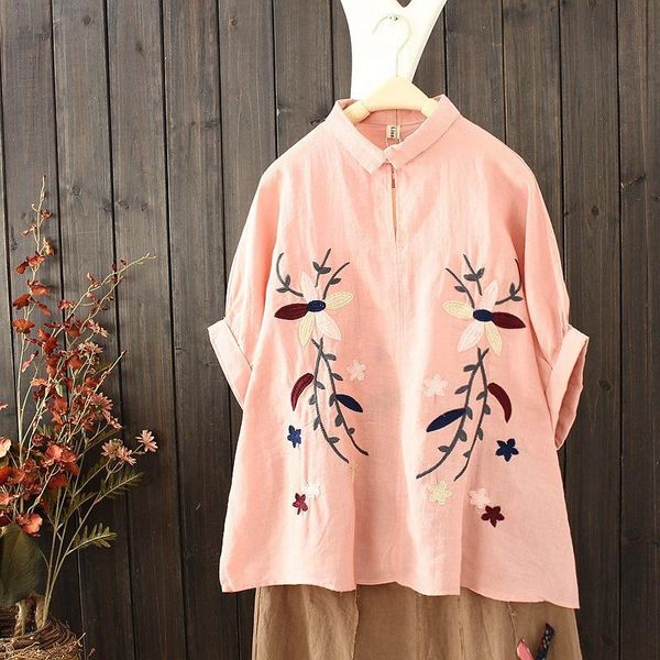 women's blouses & shirts solid colour literature art blouse summer autumn fresh chest embroidery cotton linen shirt women, White
women's blouses & shirts solid colour literature art blouse summer autumn fresh chest embroidery cotton linen shirt women, White