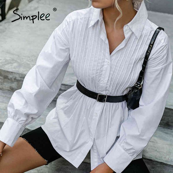 long sleeves belt office white cotton women wrinkle fashion pleated shirt spring summer loose female 210414
long sleeves belt office white cotton women wrinkle fashion pleated shirt spring summer loose female 210414