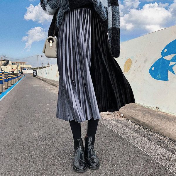 skirts koran style women's patchwork color velvet skirt autumn winter 2021 elastic waist elegant pleated long for women, Black
skirts koran style women's patchwork color velvet skirt autumn winter 2021 elastic waist elegant pleated long for women, Black