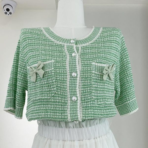 women's t-shirt summer sweet bow knit t shirt for women 2021 elegant pearl button woman tshirts fresh short sleeve ladies knitted, White 
women's t-shirt summer sweet bow knit t shirt for women 2021 elegant pearl button woman tshirts fresh short sleeve ladies knitted, White