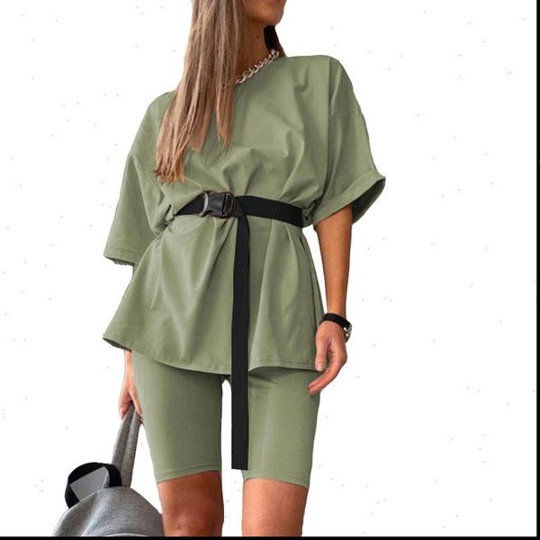 women romper casual solid womens two piece with belt summer fashion home color loose t shirt shorts female playsuits, Black;white
women romper casual solid womens two piece with belt summer fashion home color loose t shirt shorts female playsuits, Black;white