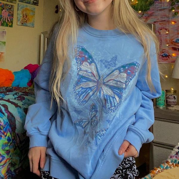 women's hoodies & sweatshirts women harajuku loose style pullover blue butterfly printed round collar long sleeve female fall, Black
women's hoodies & sweatshirts women harajuku loose style pullover blue butterfly printed round collar long sleeve female fall, Black