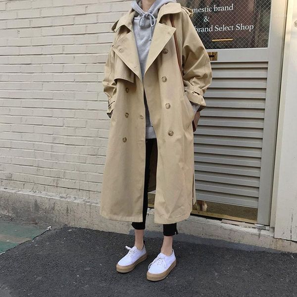 women's trench coats 2021 spring autumn women casual coat elegant long oversize double breasted vintage outwear lose windbreaker female, Tan;black
women's trench coats 2021 spring autumn women casual coat elegant long oversize double breasted vintage outwear lose windbreaker female, Tan;black