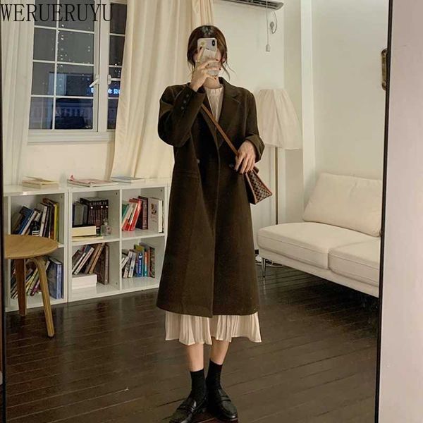 werueruyu winter wool blend women korean fashion long coats vintage minimalist woolen overcoat oversize outwear 210608, Black
werueruyu winter wool blend women korean fashion long coats vintage minimalist woolen overcoat oversize outwear 210608, Black
