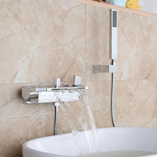 luxury bathroom shower faucet chrome finished waterfall bath mixer tap with hand head set wall mount sets
luxury bathroom shower faucet chrome finished waterfall bath mixer tap with hand head set wall mount sets