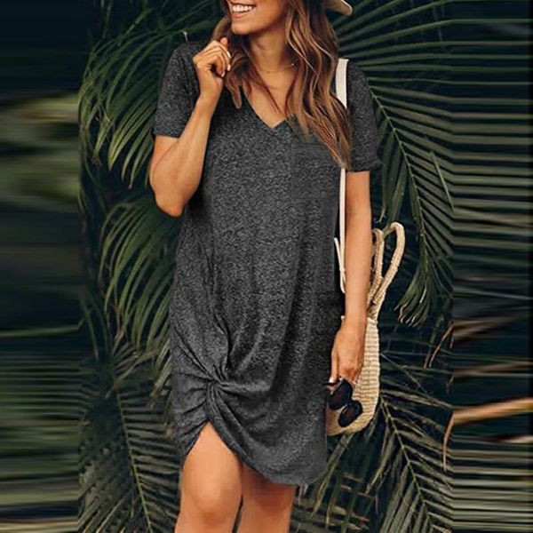 casual dresses 2021 women's dress solid color tie the knot v-neck short sleeves leisure elegant plus size knee-length, Black;gray
casual dresses 2021 women's dress solid color tie the knot v-neck short sleeves leisure elegant plus size knee-length, Black;gray