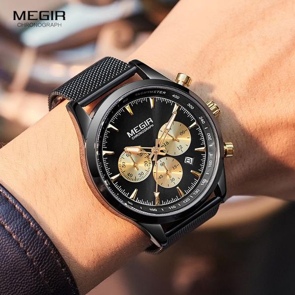 wristwatches megir 2021 luxury mesh strap quartz watches men fashion black gold chronograph wristwatch man military sports waterproof watch, Slivery;brown
wristwatches megir 2021 luxury mesh strap quartz watches men fashion black gold chronograph wristwatch man military sports waterproof watch, Slivery;brown