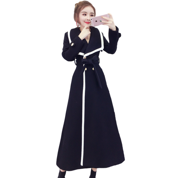 women's wool & blends spring autumn women coat fashion double breasted woolen long trench female sleeves with belt manteau femme hiver, Black
women's wool & blends spring autumn women coat fashion double breasted woolen long trench female sleeves with belt manteau femme hiver, Black
