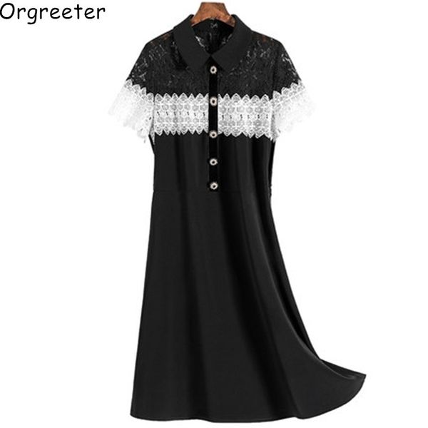 women summer lace patchwork turn-down collar runway dresses vintage black mini short party robe femme 210525, Black;gray
women summer lace patchwork turn-down collar runway dresses vintage black mini short party robe femme 210525, Black;gray