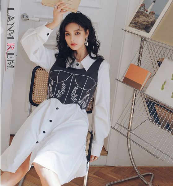 women white irregular spliced big size shirt dress lapel long sleeve loose fit fashion spring autumn 2f0023 210507, Black;gray
women white irregular spliced big size shirt dress lapel long sleeve loose fit fashion spring autumn 2f0023 210507, Black;gray