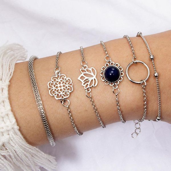 link, chain 6pcs vintage gem lotus bracelets set for women flower boho bangles bracelet simple beaded female jewelry, Black
link, chain 6pcs vintage gem lotus bracelets set for women flower boho bangles bracelet simple beaded female jewelry, Black