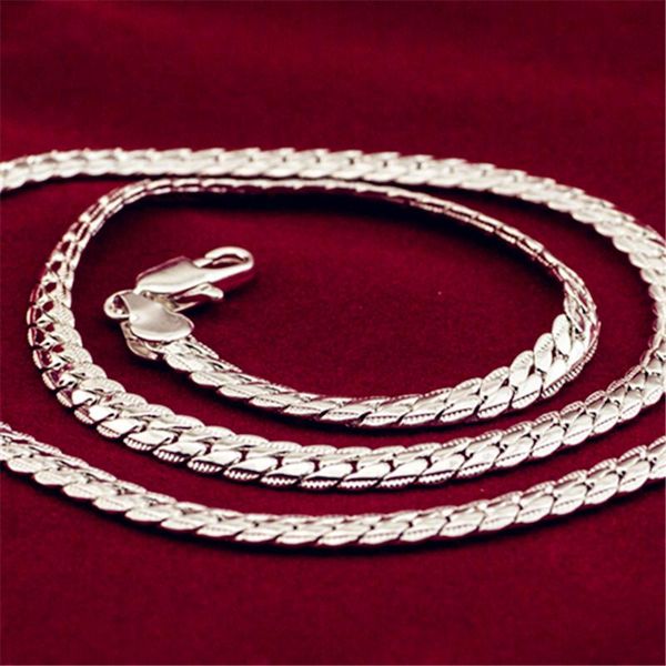 6mm men's necklace domineering side flat silver plated chain chains
