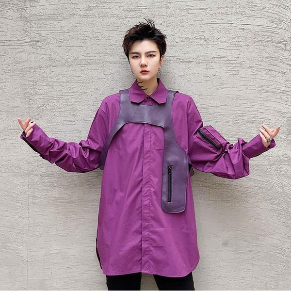 men's casual shirts 2021 fashion purple shirt harajuku pu waistcoat with sleeve big pockets oversize blouse drop, White;black
men's casual shirts 2021 fashion purple shirt harajuku pu waistcoat with sleeve big pockets oversize blouse drop, White;black