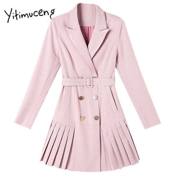 yitimuceng bird lattice pleated sashes dresses women mini solid pink spring notched double breasted korean office lady 210601, Black;gray
yitimuceng bird lattice pleated sashes dresses women mini solid pink spring notched double breasted korean office lady 210601, Black;gray