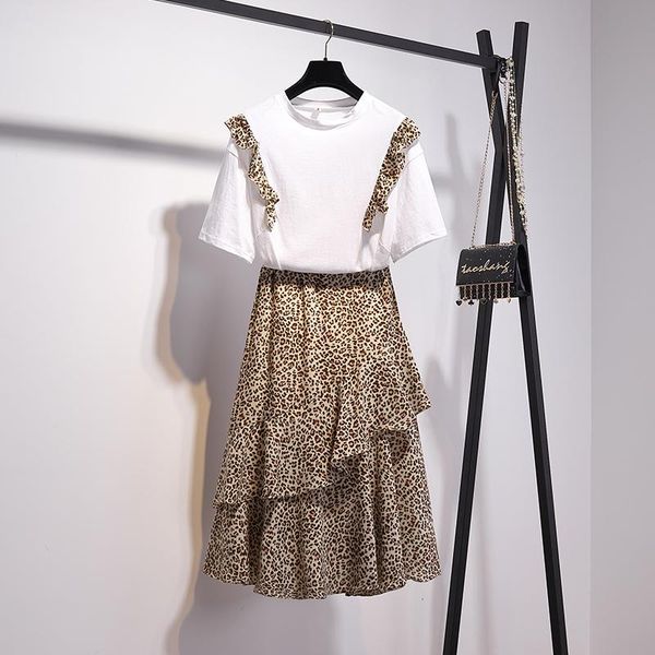 two piece dress 2021 summer cute suits ruffles short sleeve t-shirt leopard pring layered chiffon skirt sets casual women set, White
two piece dress 2021 summer cute suits ruffles short sleeve t-shirt leopard pring layered chiffon skirt sets casual women set, White