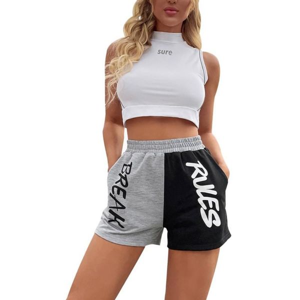 women's shorts female sports summer thin section loose straight casual short color matching black white, White;black 
women's shorts female sports summer thin section loose straight casual short color matching black white, White;black